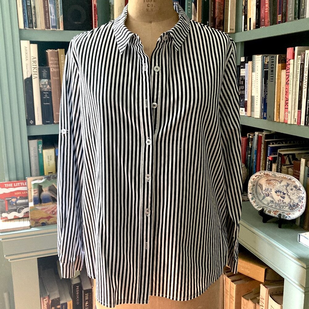 Allegra K 100% Cotton Button-up Blouse w Roll-up Sleeves